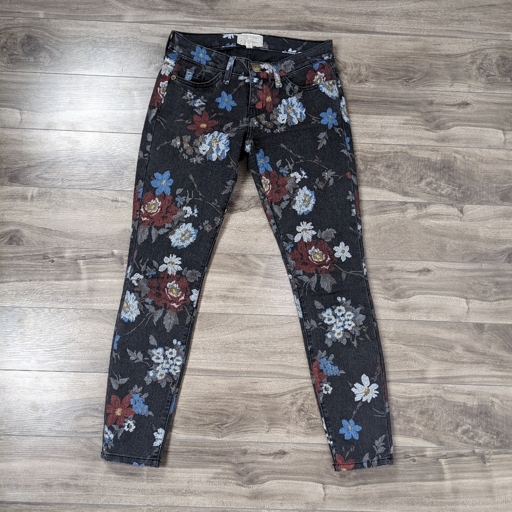 Current/Elliott The Stiletto Jeans Size 24 Black Wildflower Floral Skinny